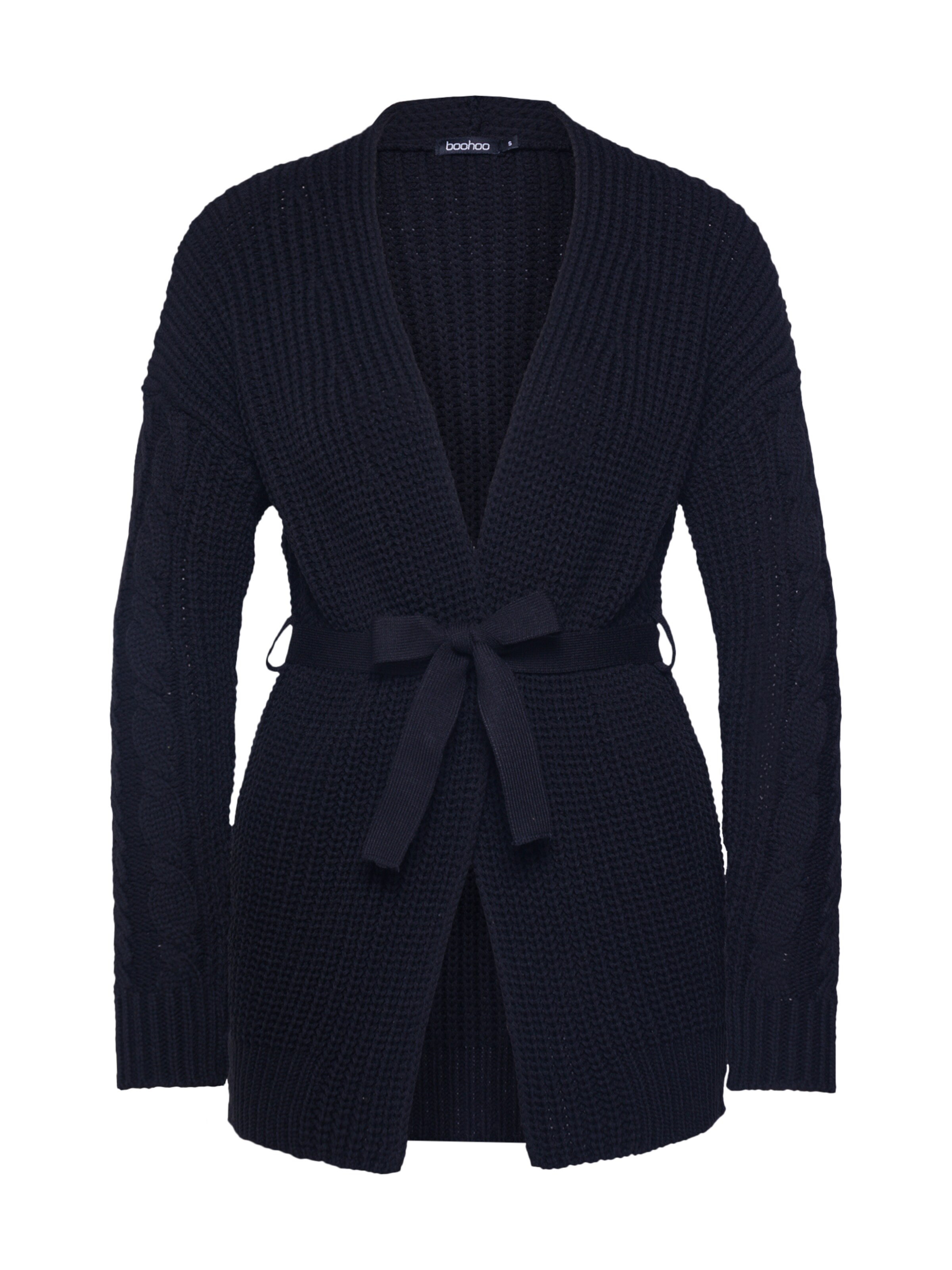 Boohoo - Gebreid vest 'Fisherman Knit Belted Cardigan' in de kleur Zwart