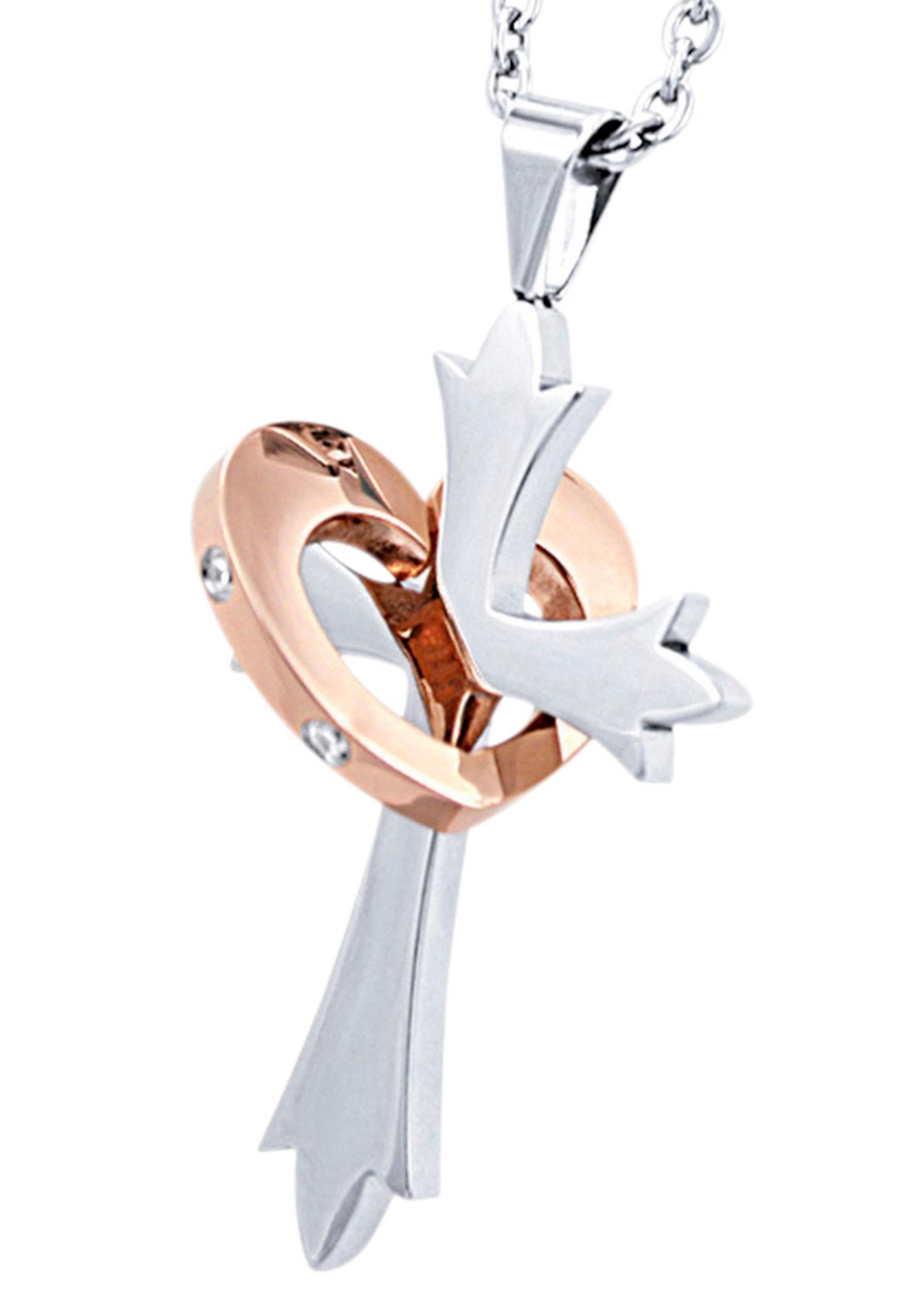 FIRETTI Necklace 'Kreuz & Herz' in Silver: front