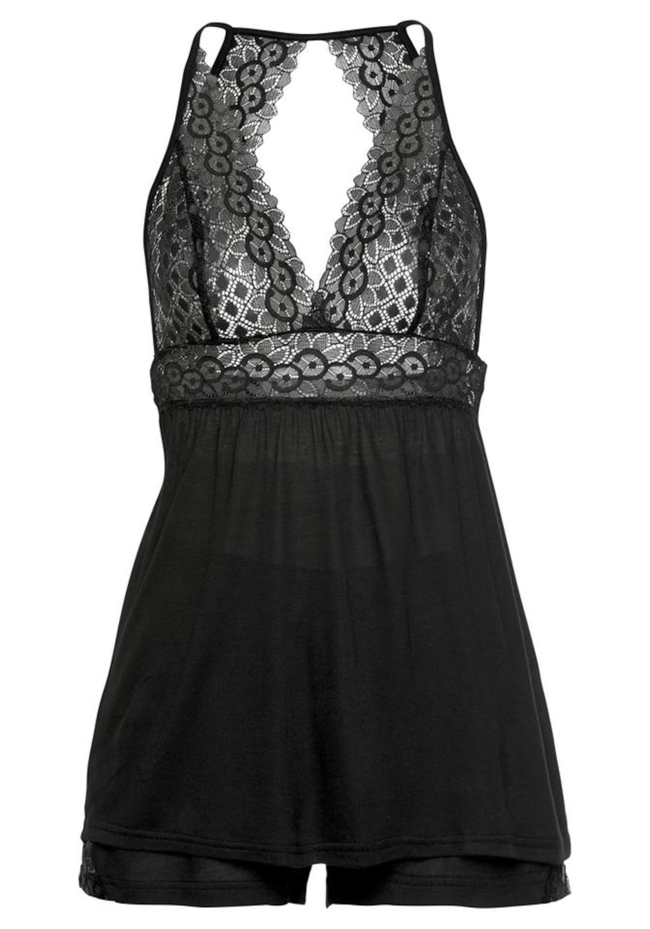 melns LASCANA Pidžama ar šortiem: no priekšpuses