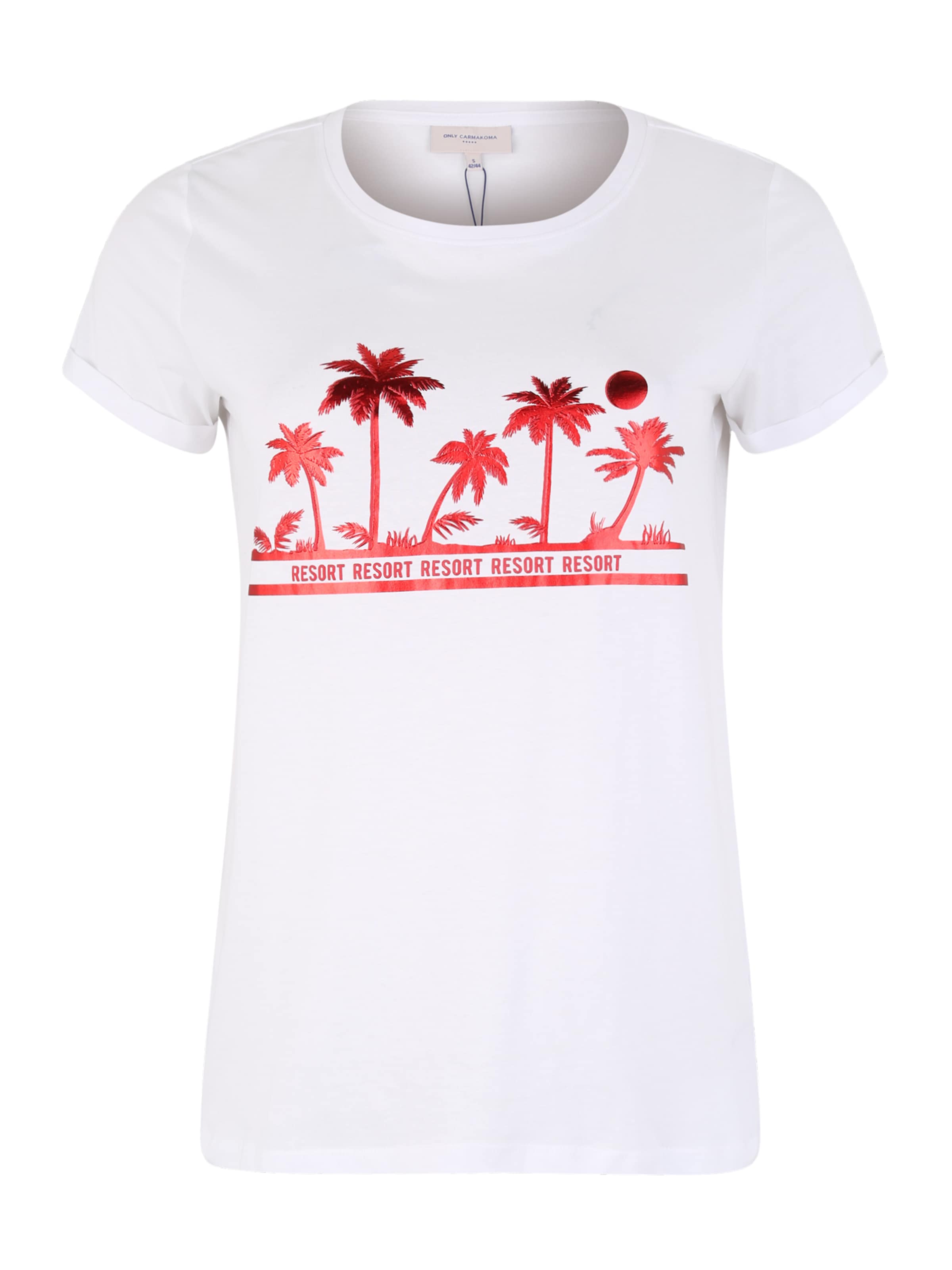 ONLY Carmakoma - Shirt 'carEMMA SS JEANS TEE SUS' in de kleur Rood