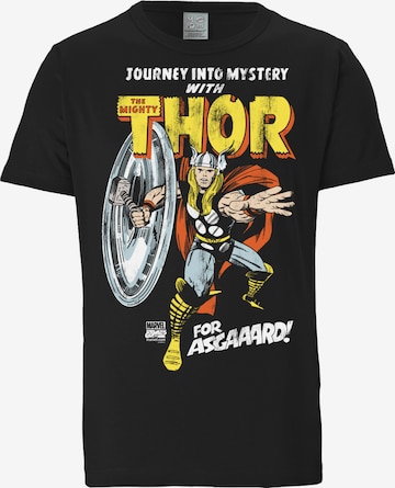 LOGOSHIRT Shirt 'Thor - Marvel - For Asgaaard!' in Zwart: voorkant