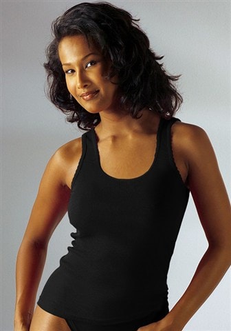 PETITE FLEUR Doppelripp-Tanktop-Unterhemd (5 Stck.) in Schwarz: Vorderseite