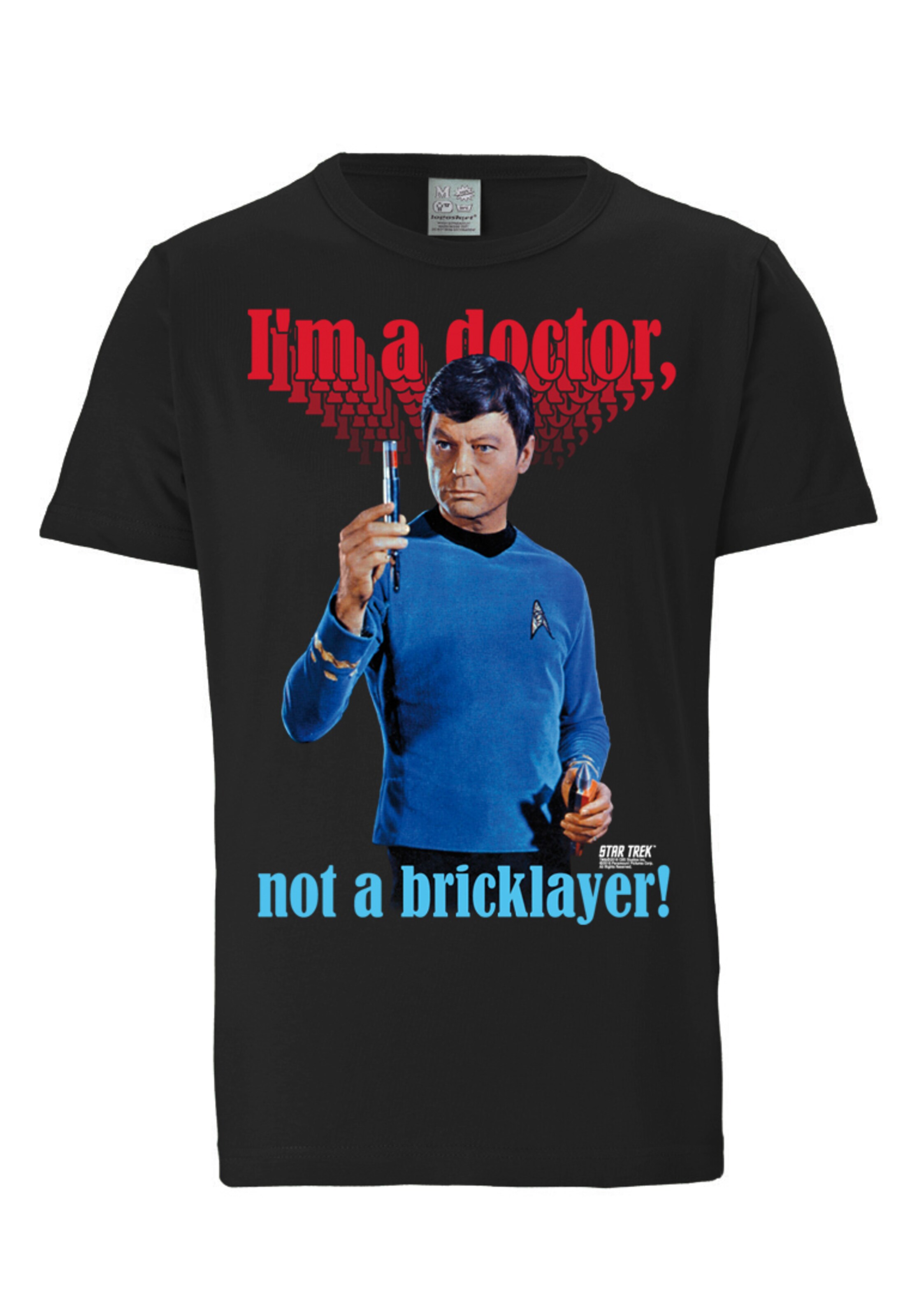 LOGOSHIRT Shirt 'I'm A Doctor Not A Bricklayer' in Black: front