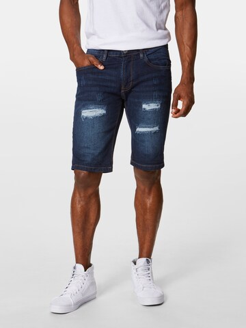 INDICODE JEANS Regular Shorts 'Kaden Holes' in Blau