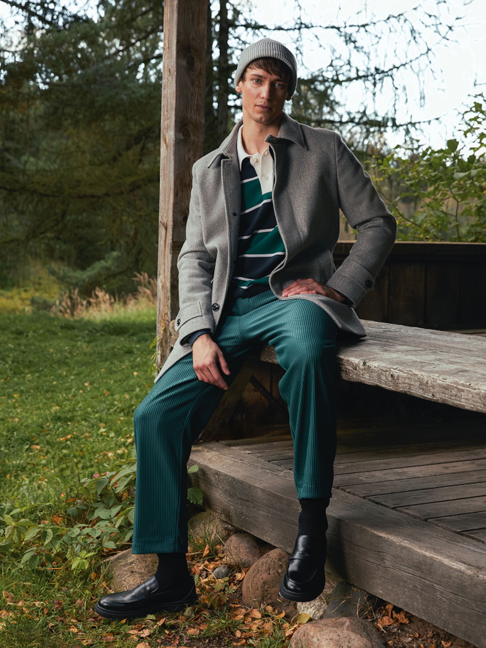 Christopher - Green Striped Polo Shirt And Pants Look