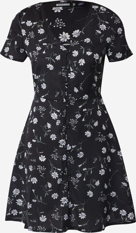 Missguided Letní šaty 'BUTTON THROUGH TEA DRESS SS FLORAL' – černá: přední strana