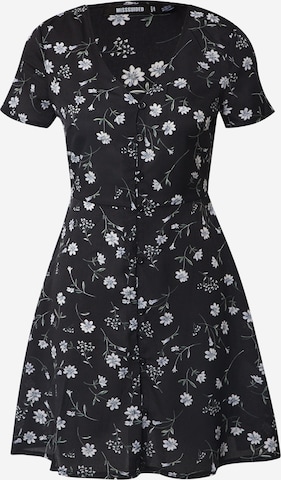 Missguided Sommarklänning 'BUTTON THROUGH TEA DRESS SS FLORAL' i svart: framsida