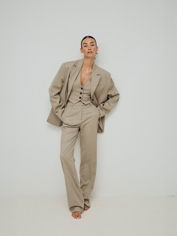 Classic Beige Pinstriped Suit Look by RÆRE