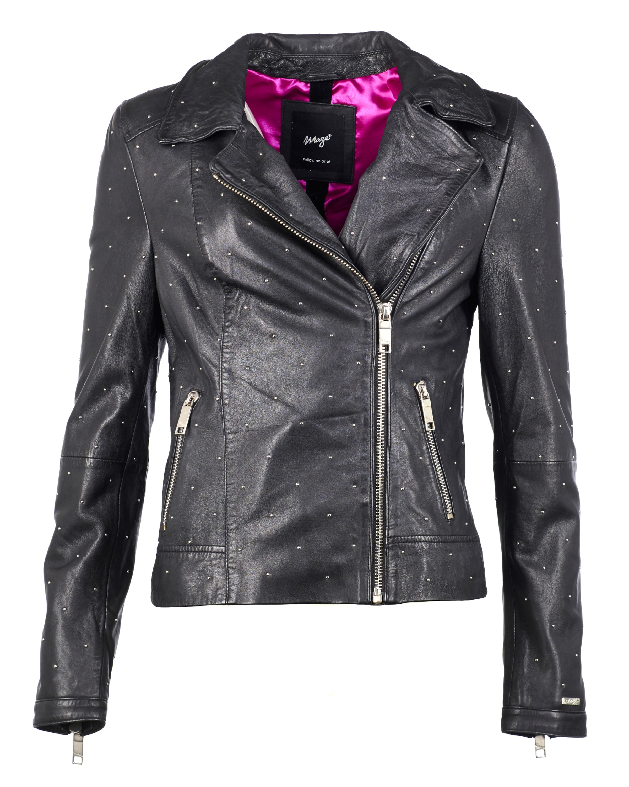 Maze Biker Lederjacke mit farbigem Innenfutter ' Pin ' in Schwarz: Vorderseite