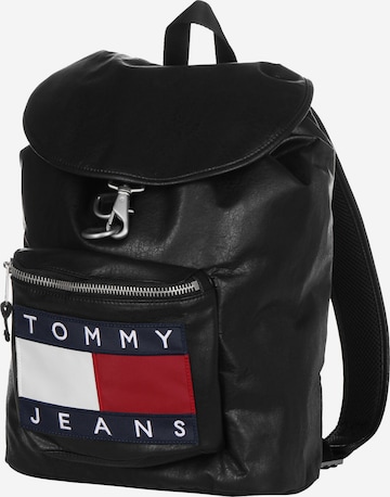 Tommy Jeans Backpack ' Heritage Leather ' in Black: front