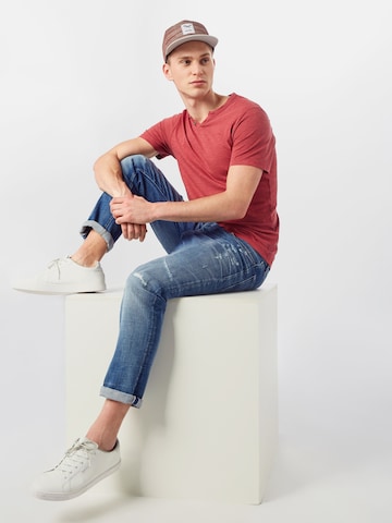 JACK & JONES جينز مضبوط قميص 'Split' بلون أحمر