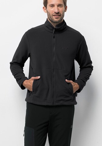 JACK WOLFSKIN Athletic Fleece Jacket 'Kiruna' in Black: front