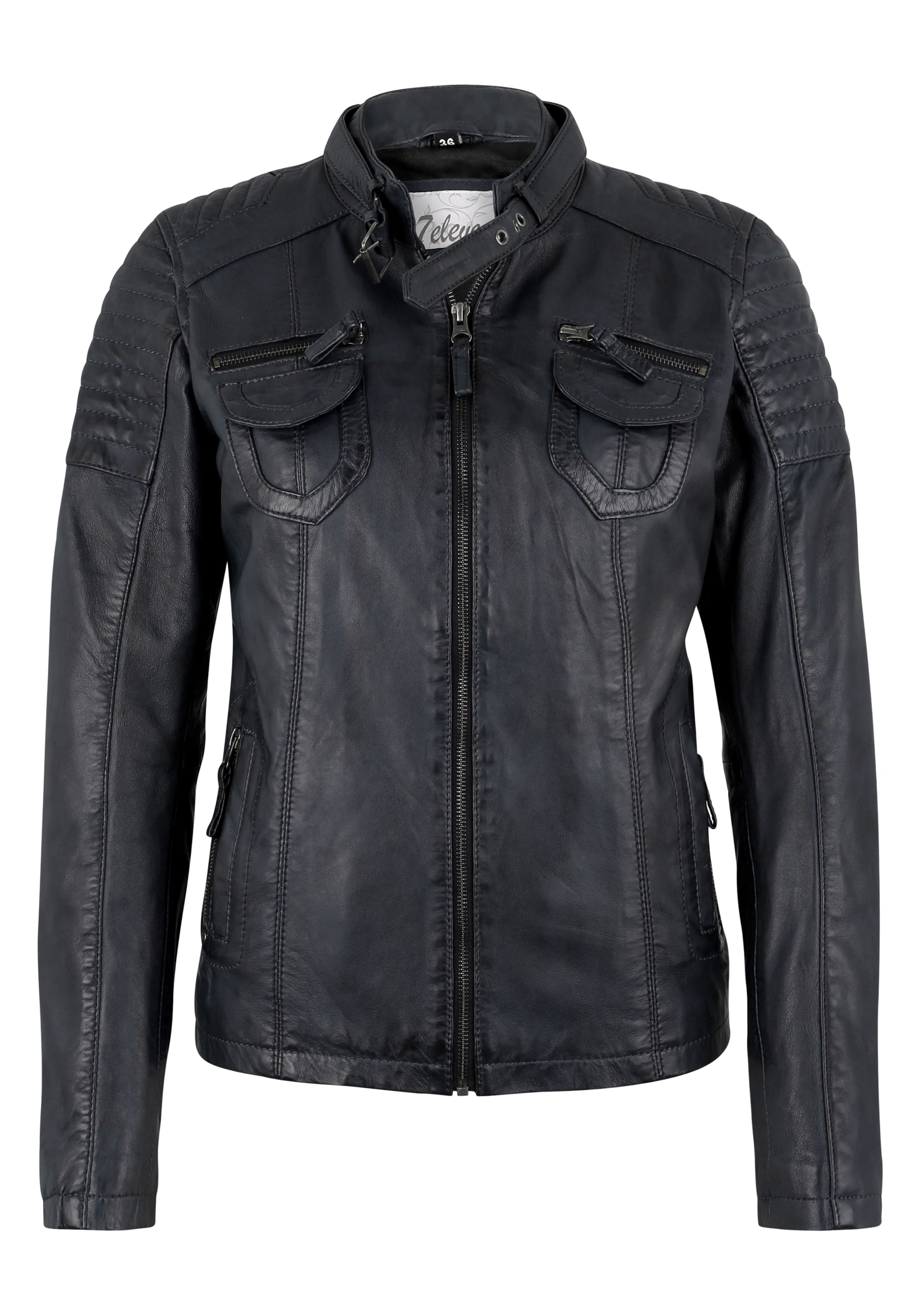 7ELEVEN Lederjacke 'Zwea' in Blau: Vorderseite