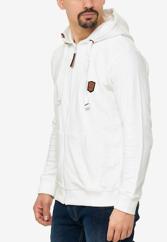 INDICODE JEANS Zip-Up Hoodie 'Braidwood' in White