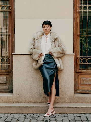Fur Coat & Leather Skirt Look