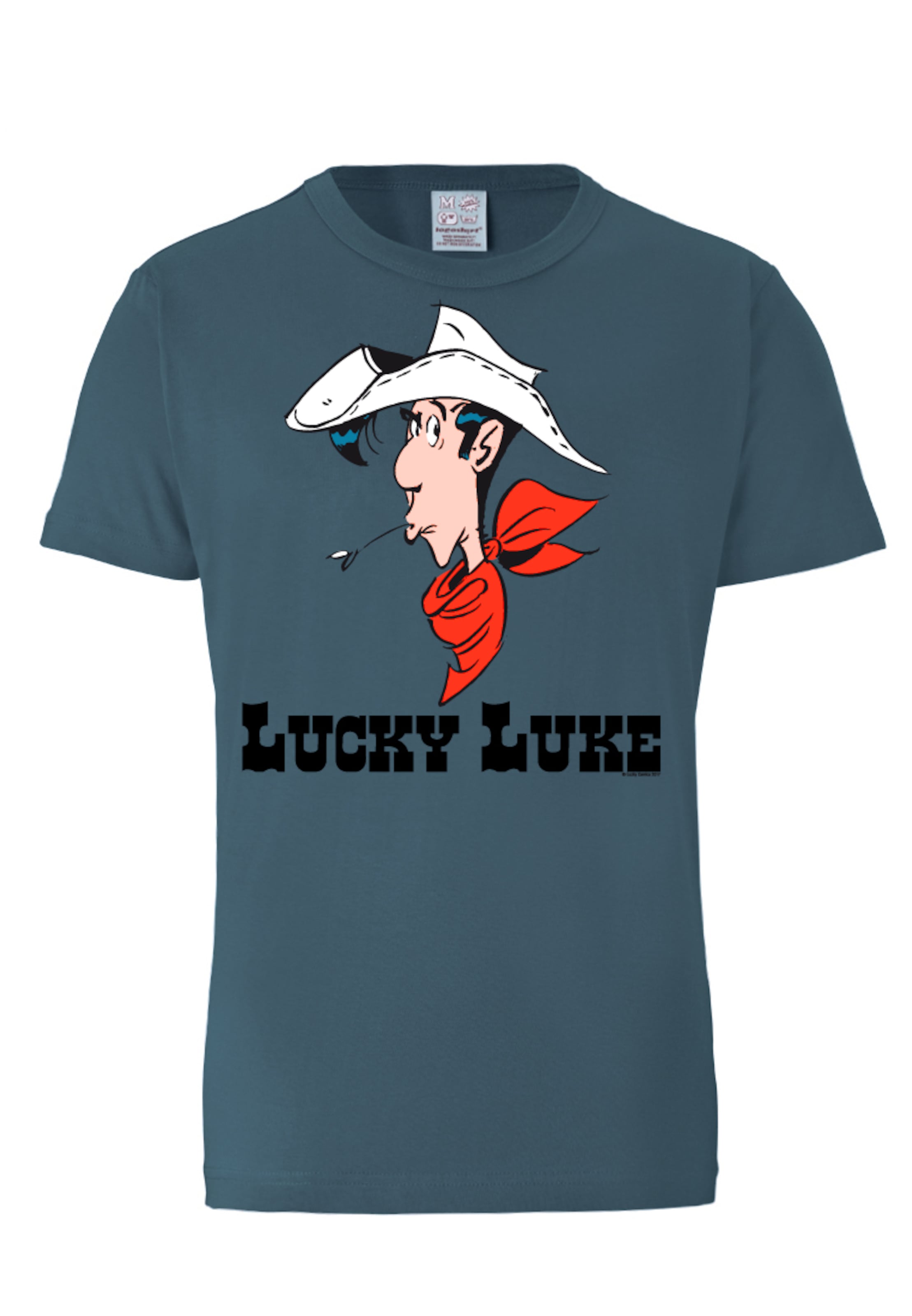 LOGOSHIRT Shirt 'Lucky Luke Portrait' in Blauw: voorkant
