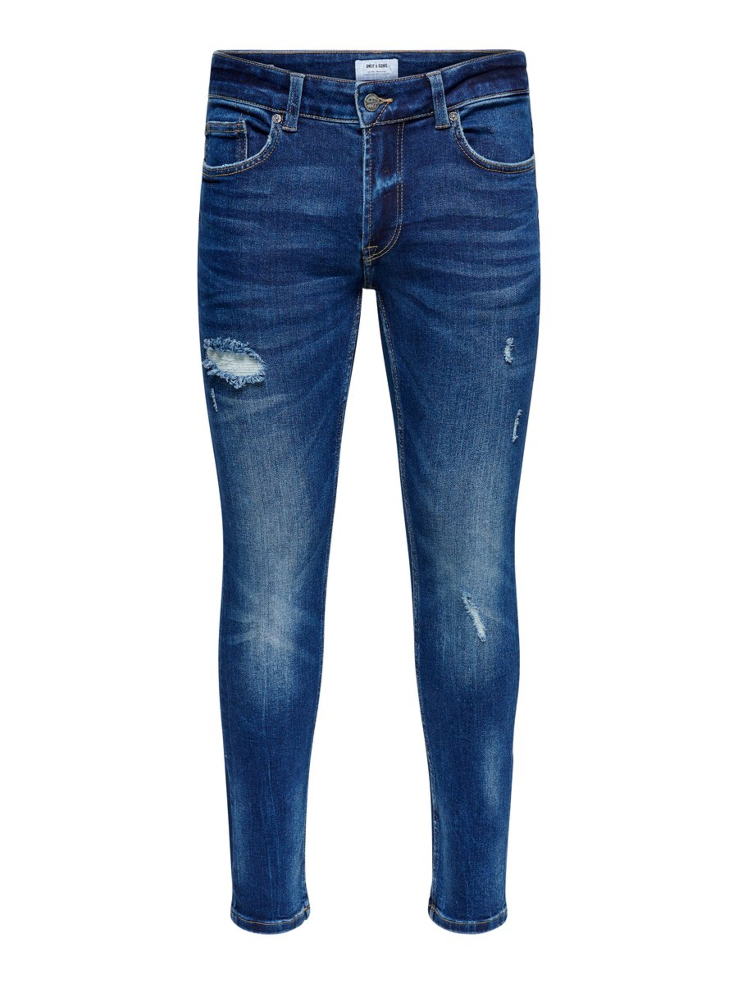 Only & Sons - Jeans 'ONSWarp Dark Blue Destroy' in de kleur Blauw denim
