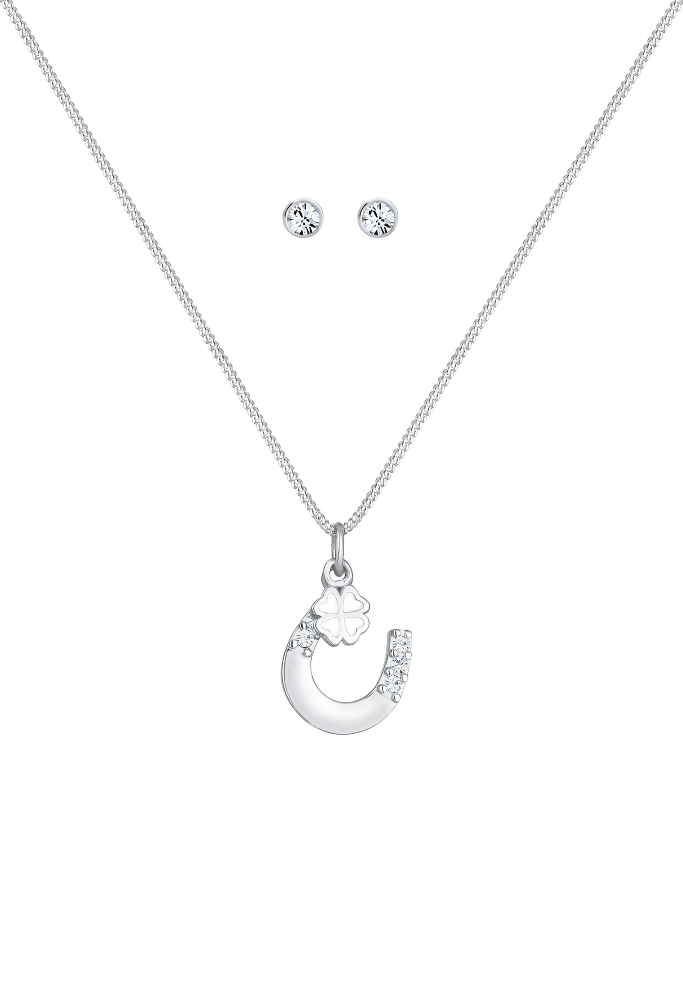 ELLI Schmuckset Hufeisen, Kristall Ohrstecker in Silber: Vorderseite