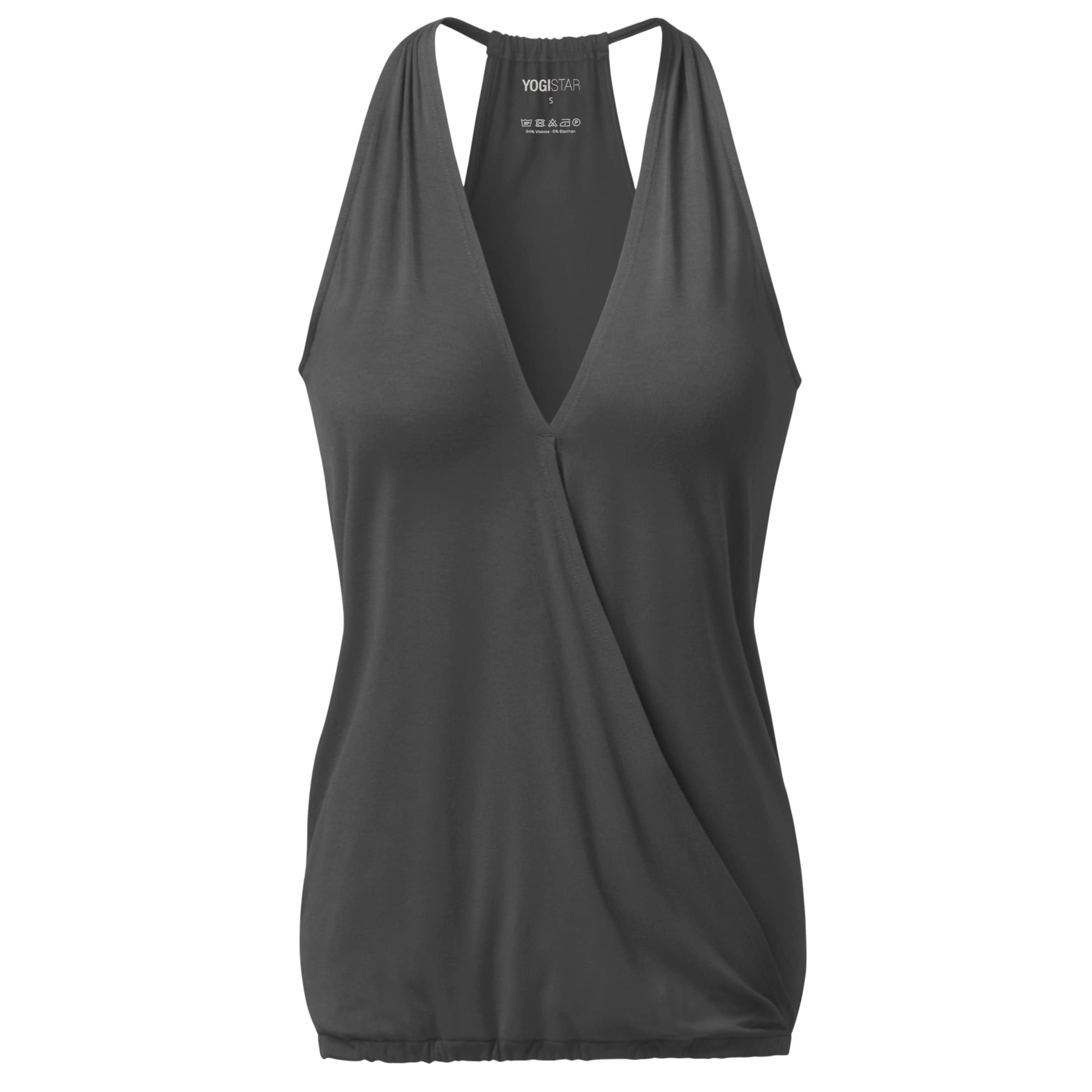 YOGISTAR.COM Racerback 'ala' in Grau: Vorderseite