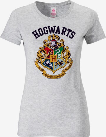 LOGOSHIRT Shirt 'Hogwarts' in Grey: front