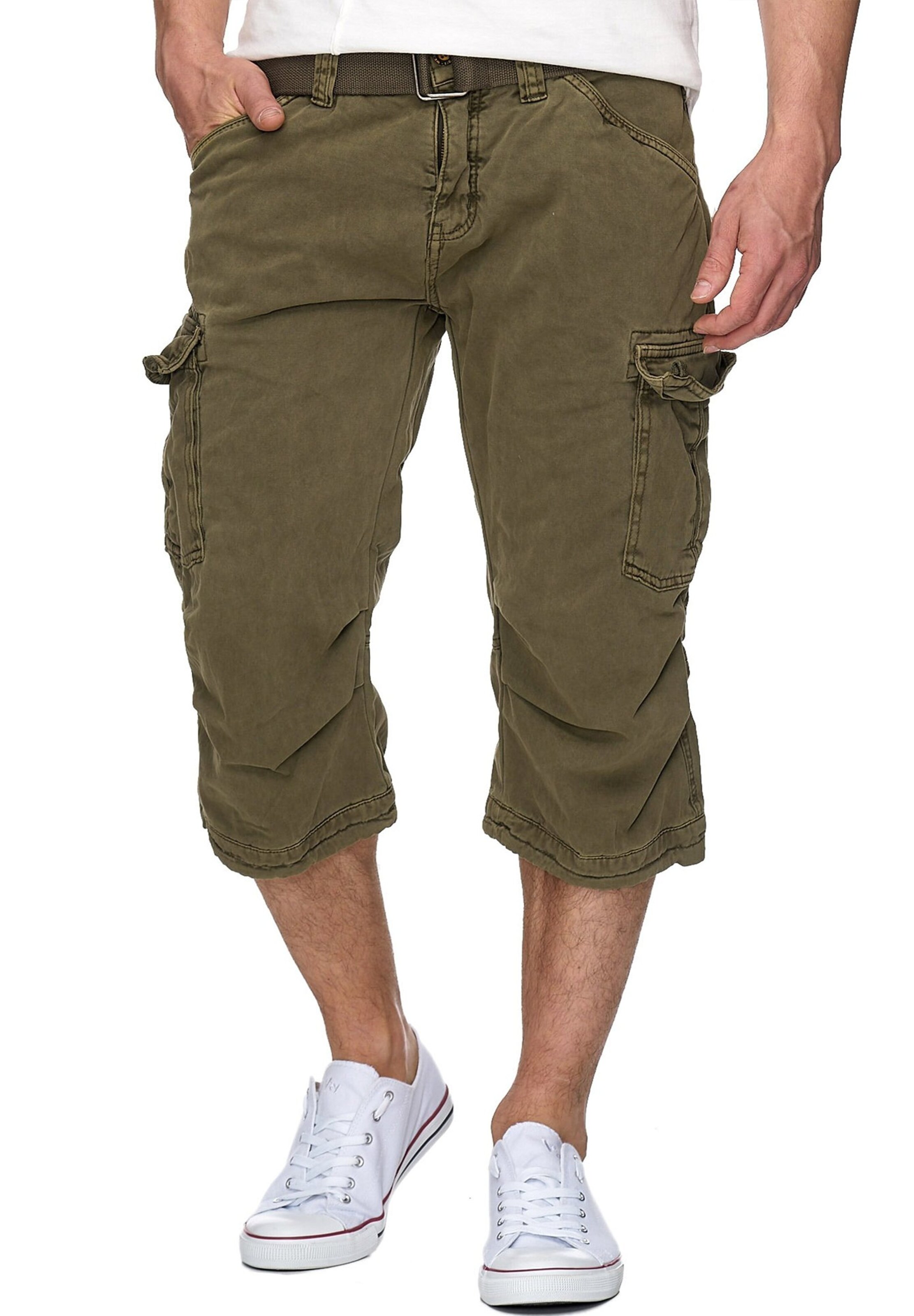 INDICODE JEANS Regular Cargo Pants 'Nicolas Check' in Green: front