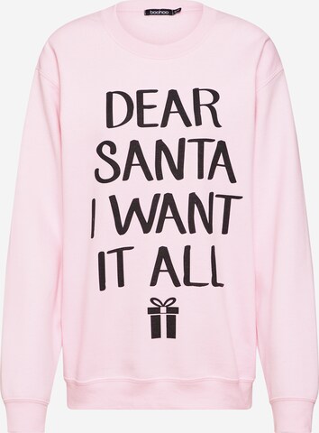 Boohoo - Sweatshirt 'Dear Santa Christmas' em rosa: frente