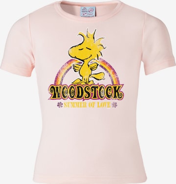 LOGOSHIRT T-Shirt Woodstock - Snoopy Peanuts - Summer Of Love in Pink: predná strana
