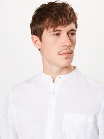 Pier One Regular Fit Paita 'Stand Collar Cotton Linen Shirt' värissä valkoinen