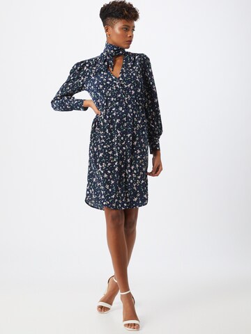 Boohoo - Vestido de verão 'Floral Button through Dress with Pussy Bow' em azul