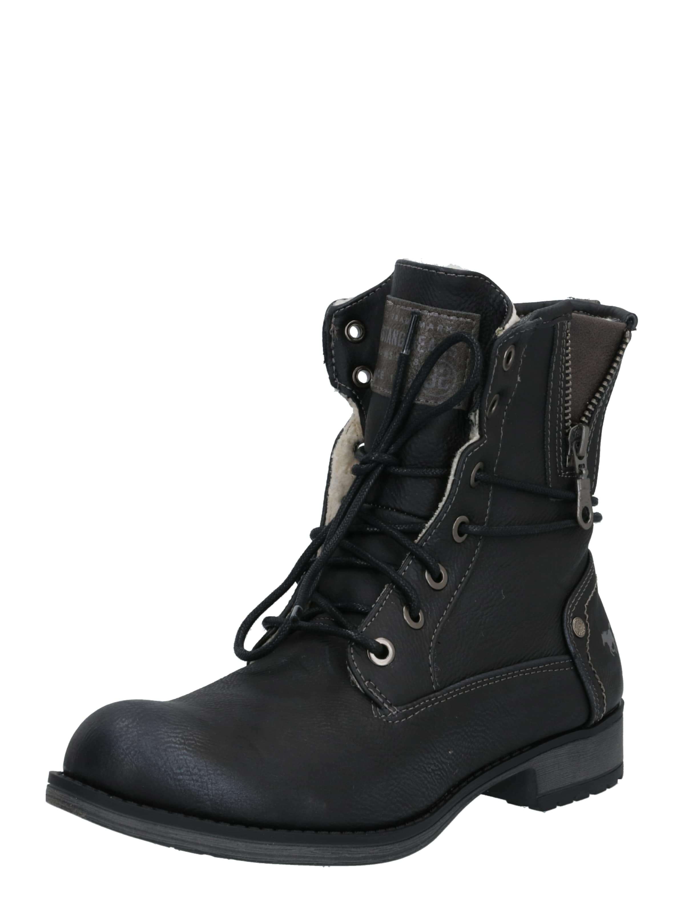 MUSTANG Gležnarji z vezalkami | črna barva: sprednja stran