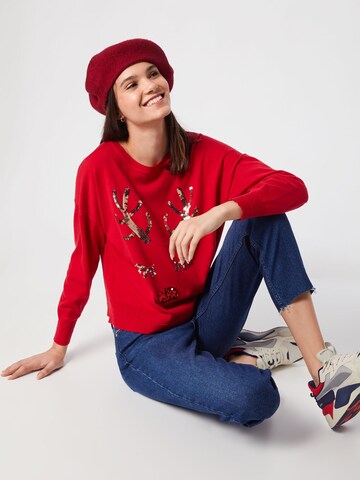 ONLY Trui 'onlXDEER L/S PULLOVER KNT' in Rood