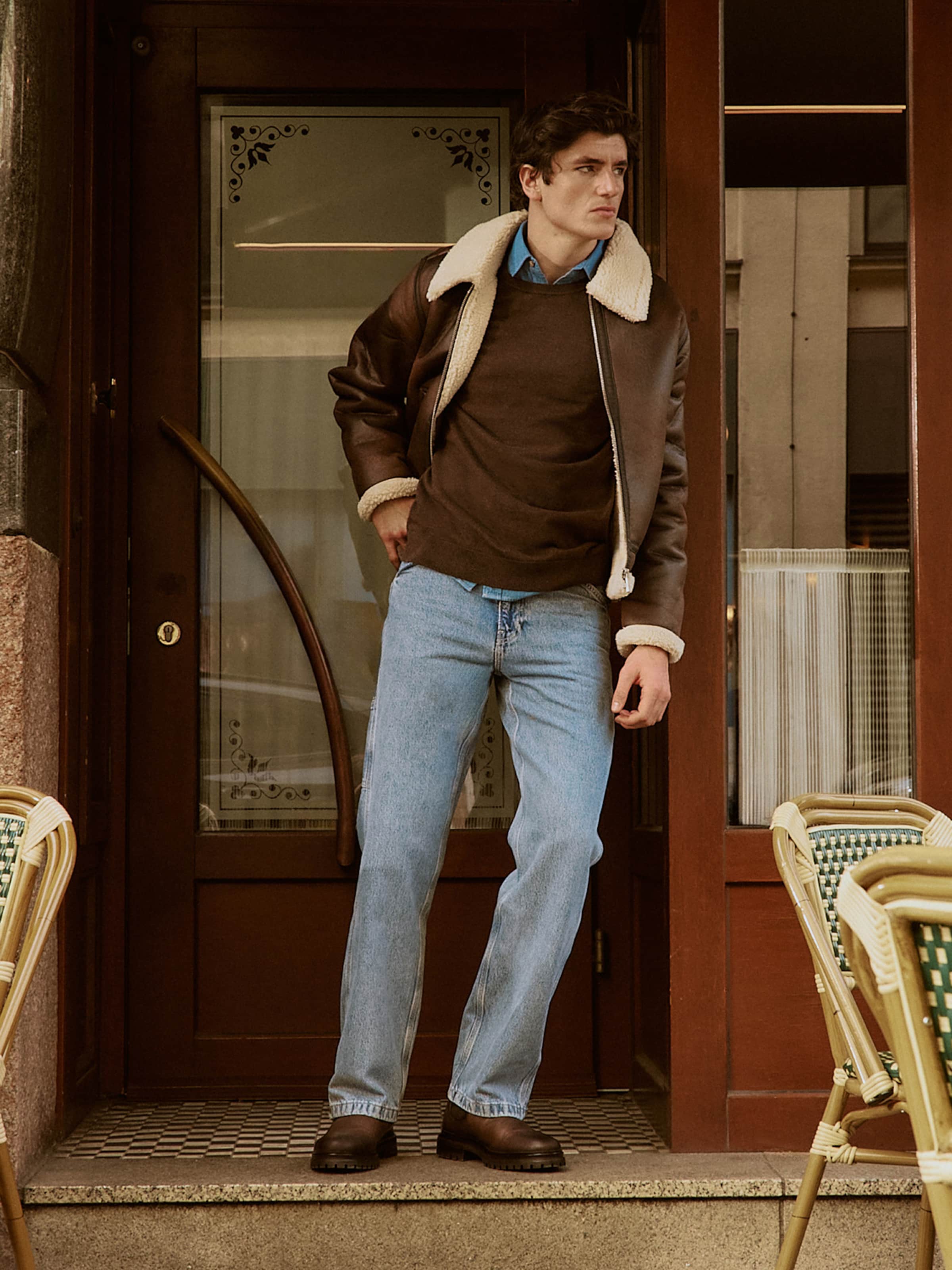 Amin - Shearling Jacket And Denim Look