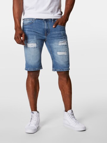 INDICODE JEANS Regular Shorts 'Kaden Holes' in Blau