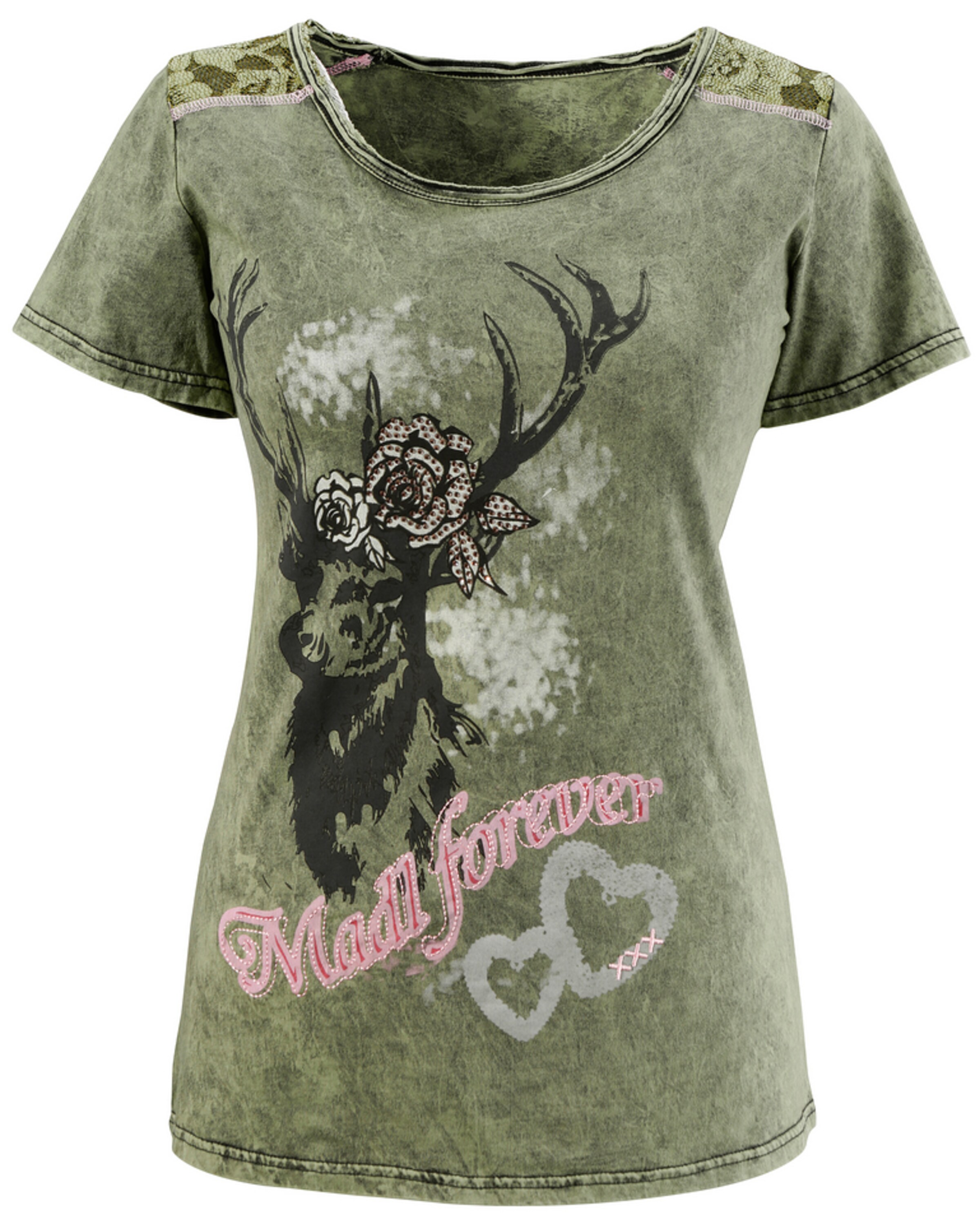 Krüger Madl - Trachtenshirt in Used Look Optik in oliv