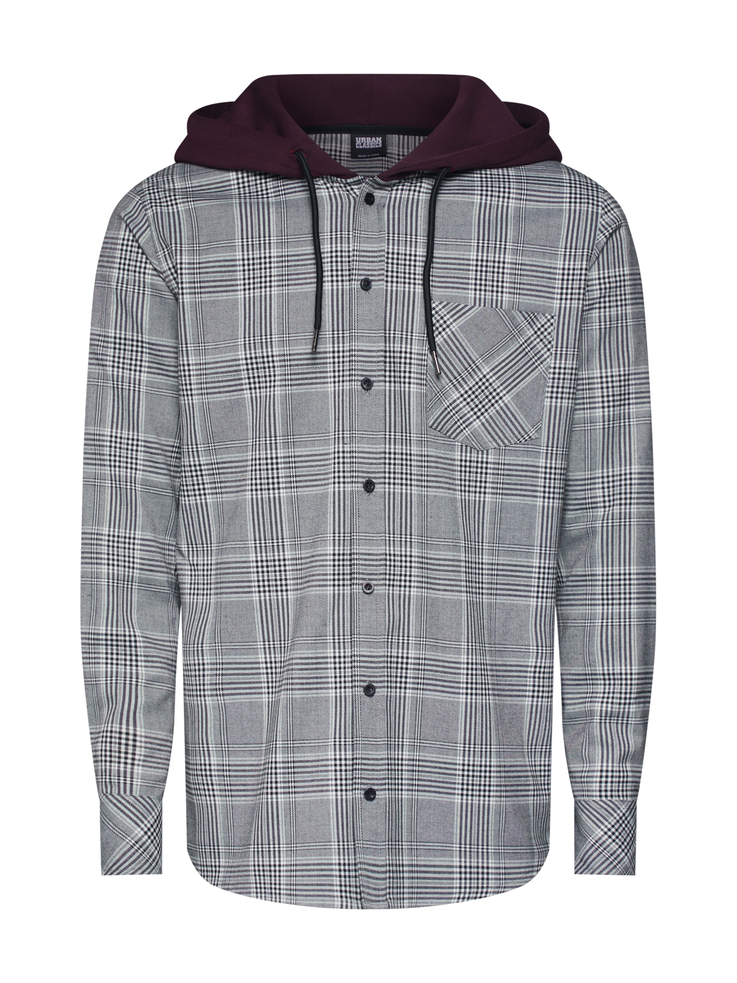 Urban Classics - Overhemd 'Hooded Glencheck Shirt' in de kleur Antraciet