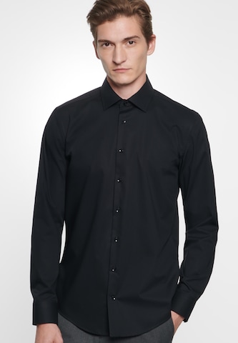 SEIDENSTICKER Slim fit Business Shirt in Black: front