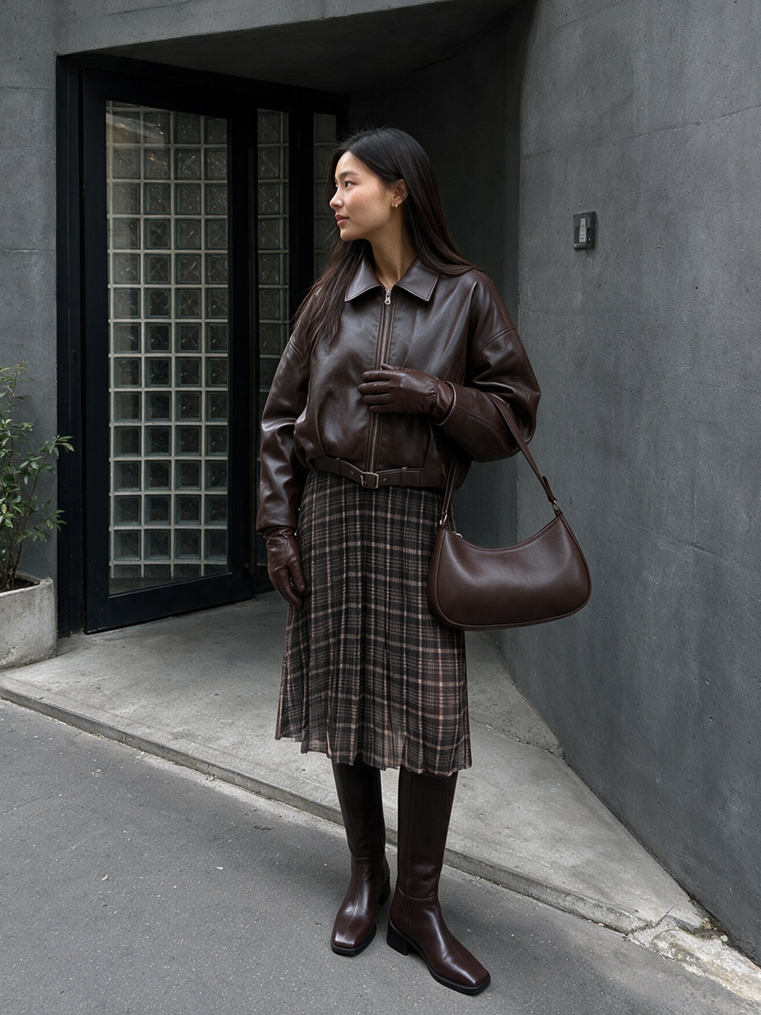The AY Style Collective - Plaid Skirt Leather Jacket Look