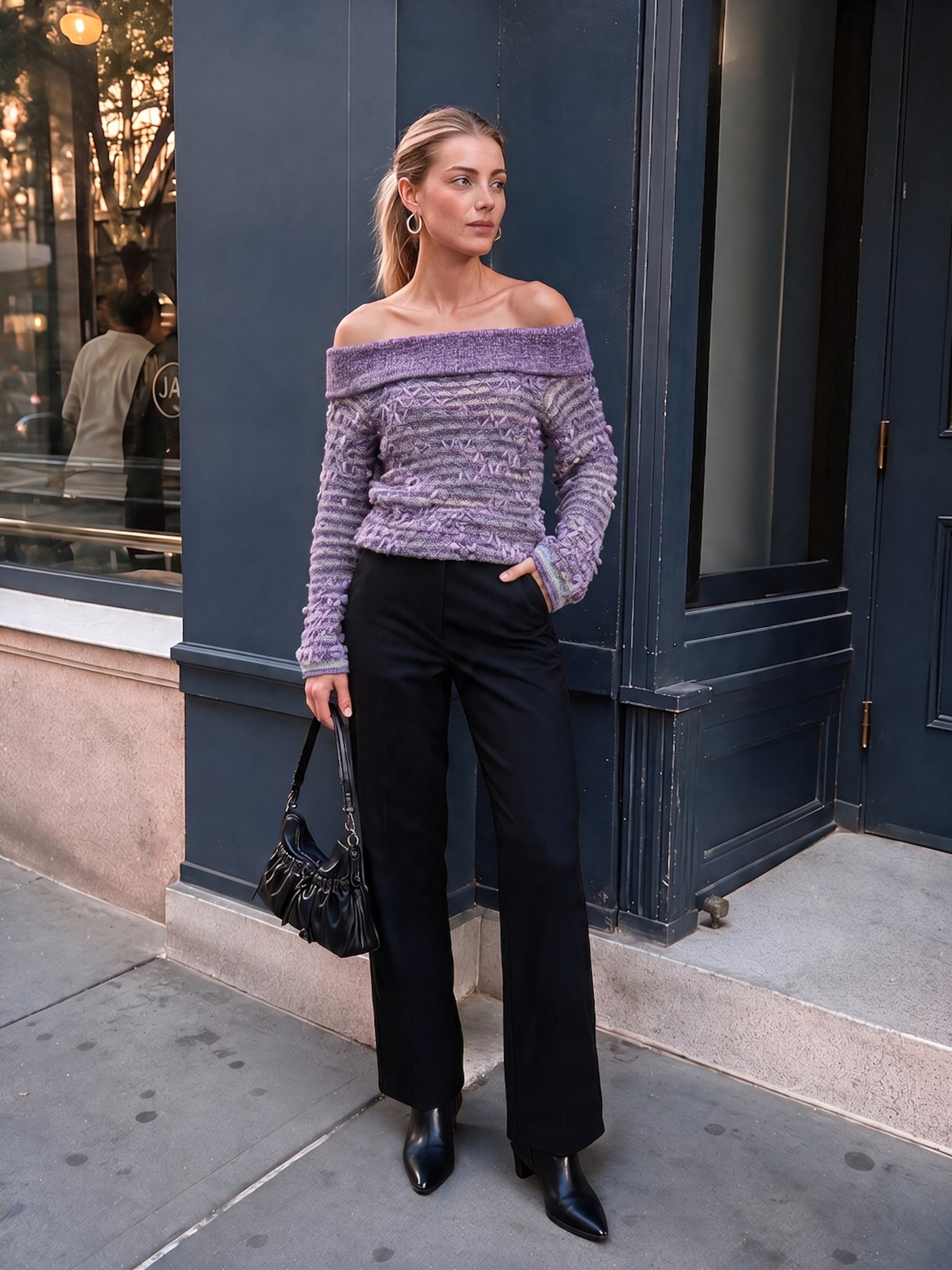 The AY Style Collective - Purple Off Shoulder Sweater Look