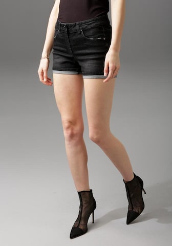 Aniston CASUAL Skinny Jeansshorts in Schwarz
