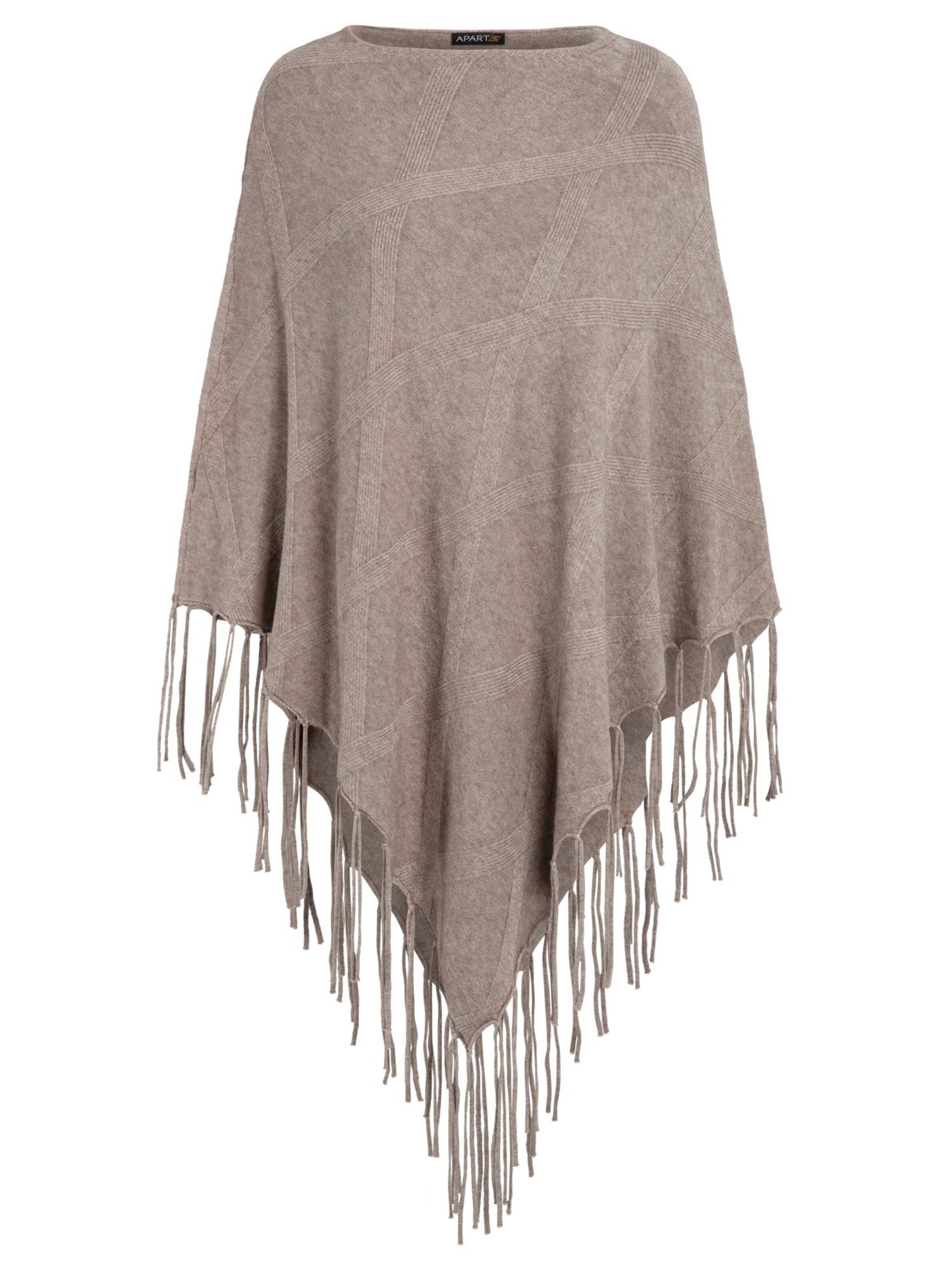 APART - Strickponcho mit langen Fransen in taupe