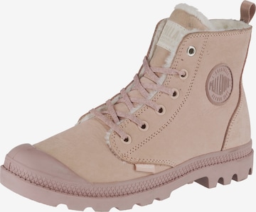 Palladium Lace-Up Ankle Boots 'Pampa Hi Zip WL' in Pink: front