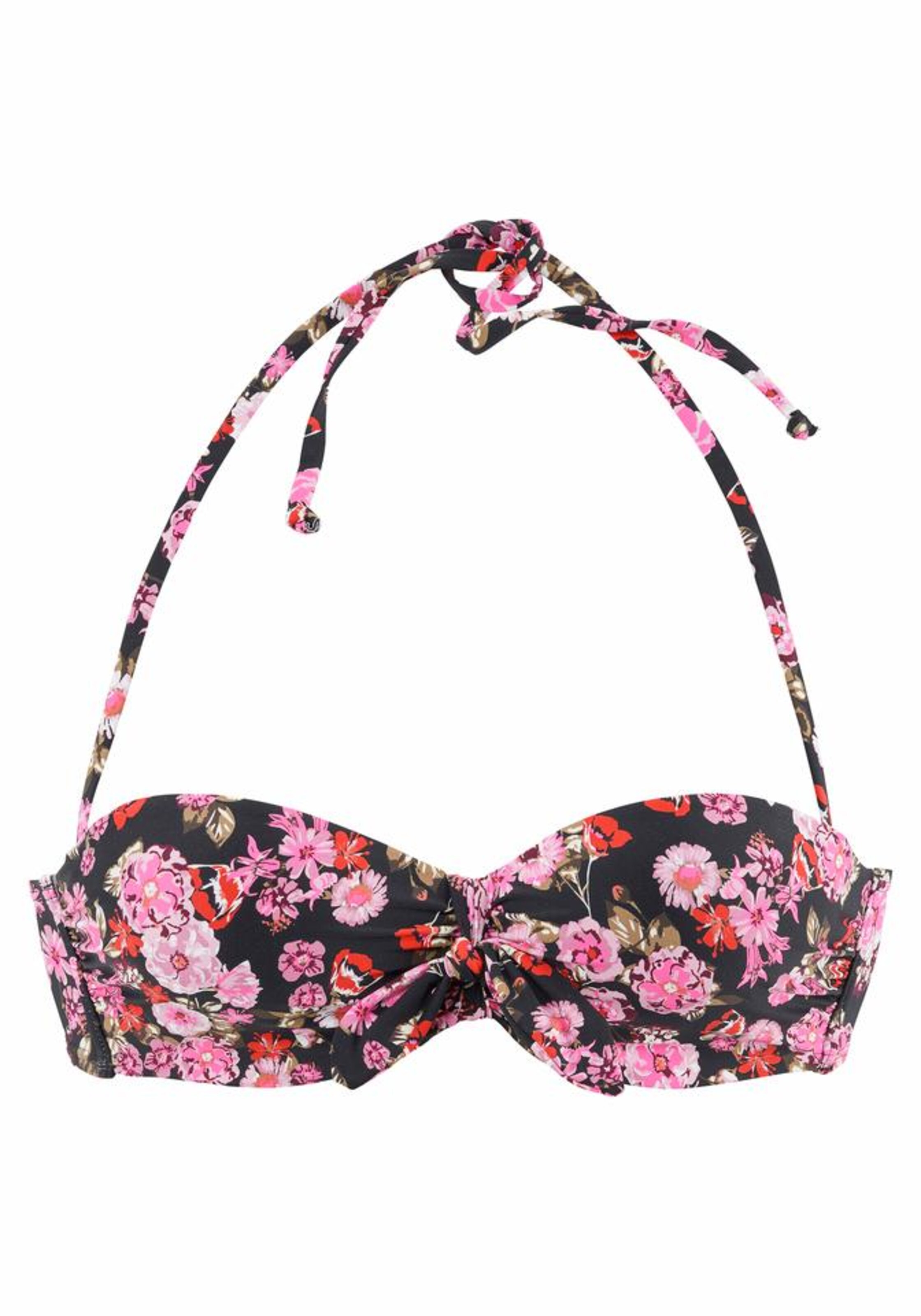 juoda LASCANA Bandeau Bikinio viršutinė dalis &#x27;Blümli&#x27;: priekis