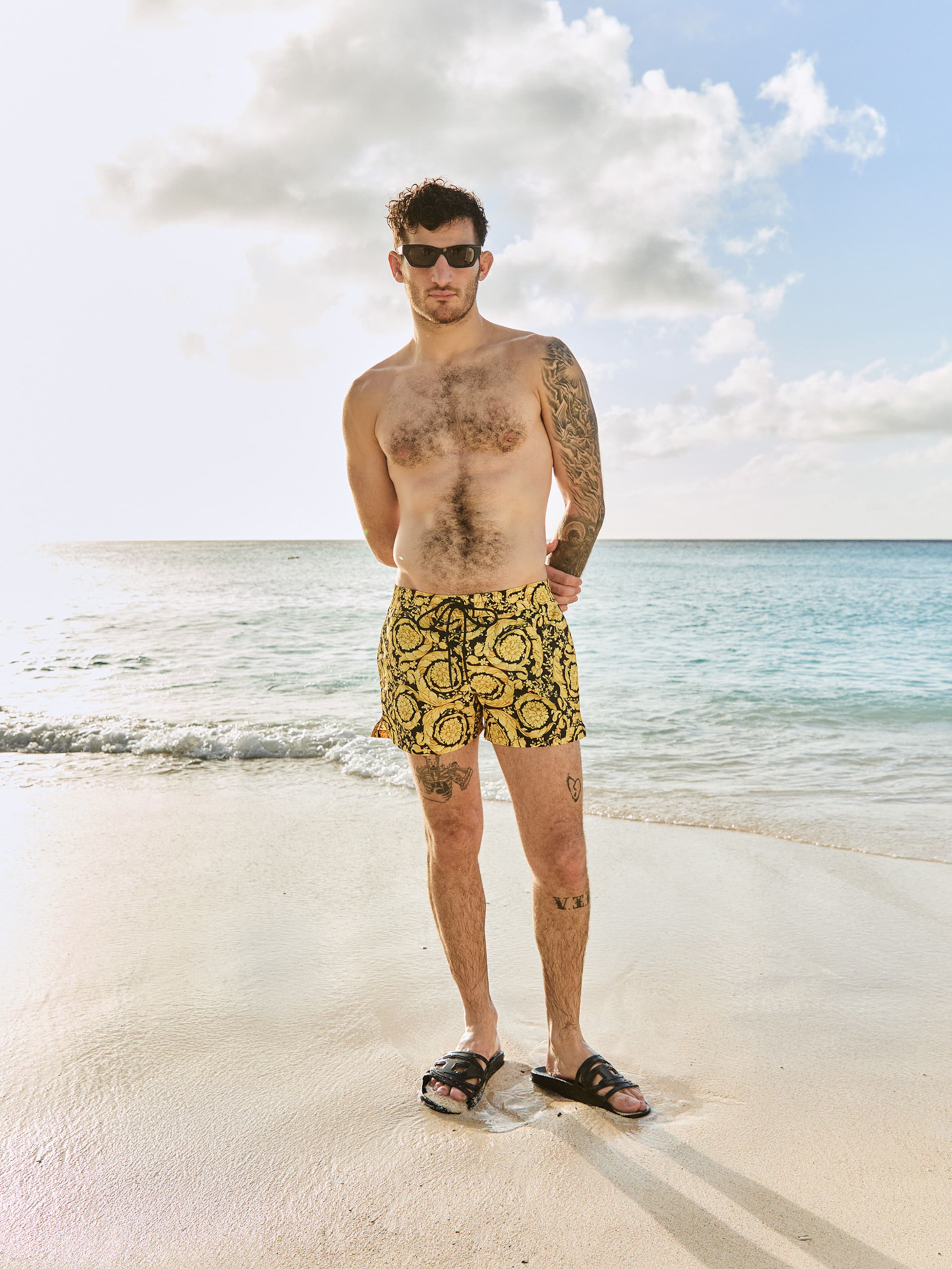Antonio - Yellow Pattern Premium Swimming Shorts Look