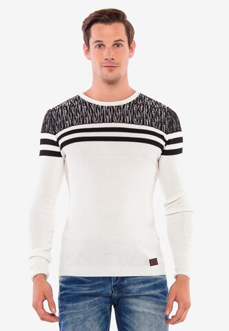 CIPO & BAXX Pullover mit coolen Streifen-Details in Weiß: predná strana
