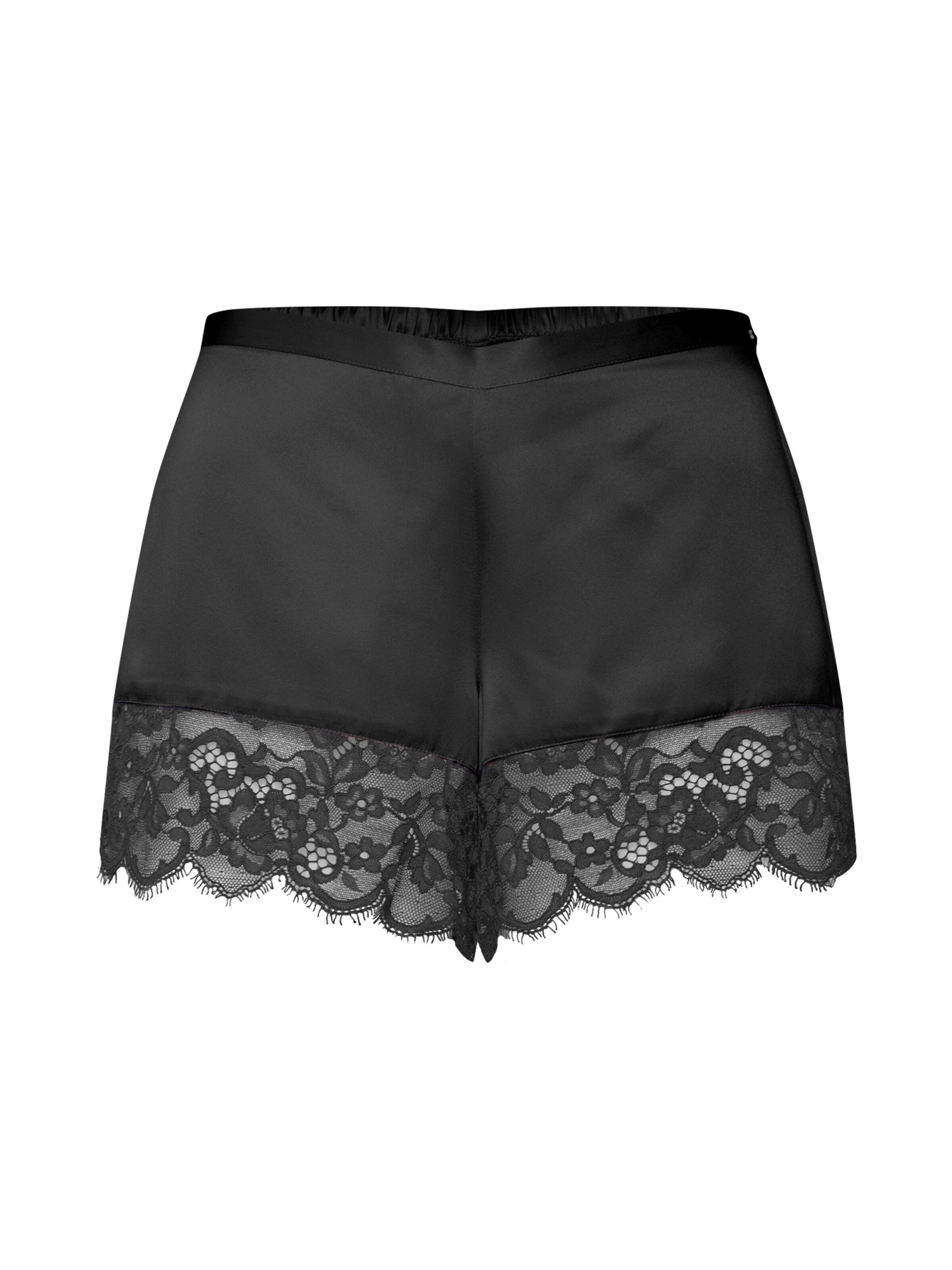 Hunkemöller - Pyjamabroek 'Short Satin Poppy' in de kleur Zwart