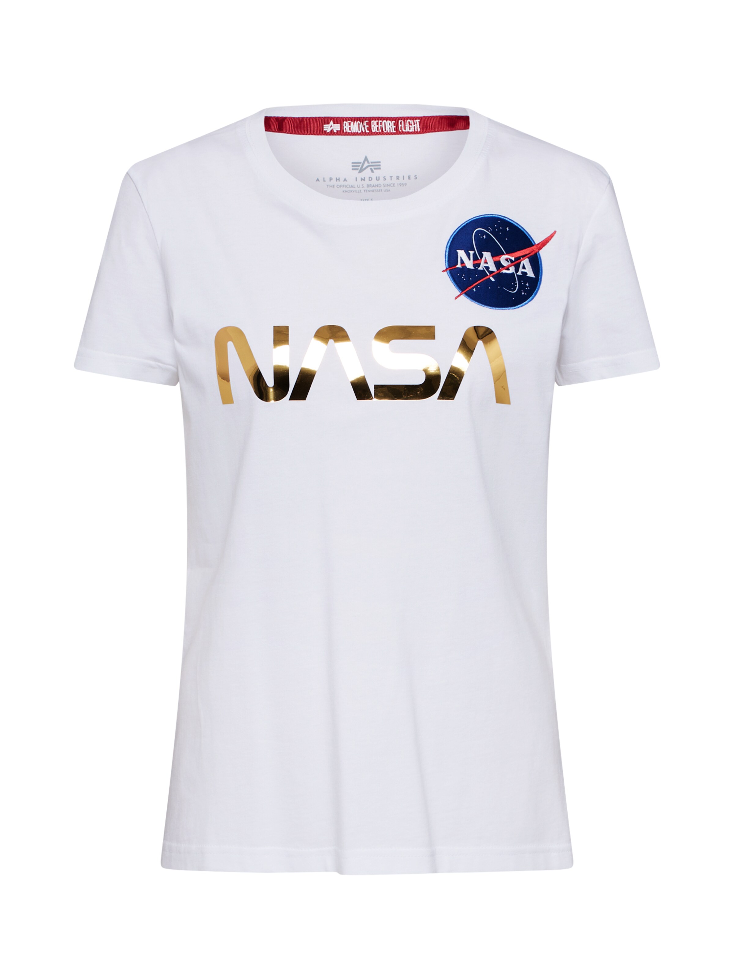 Maglietta 'Nasa' di ALPHA INDUSTRIES in bianco: frontale