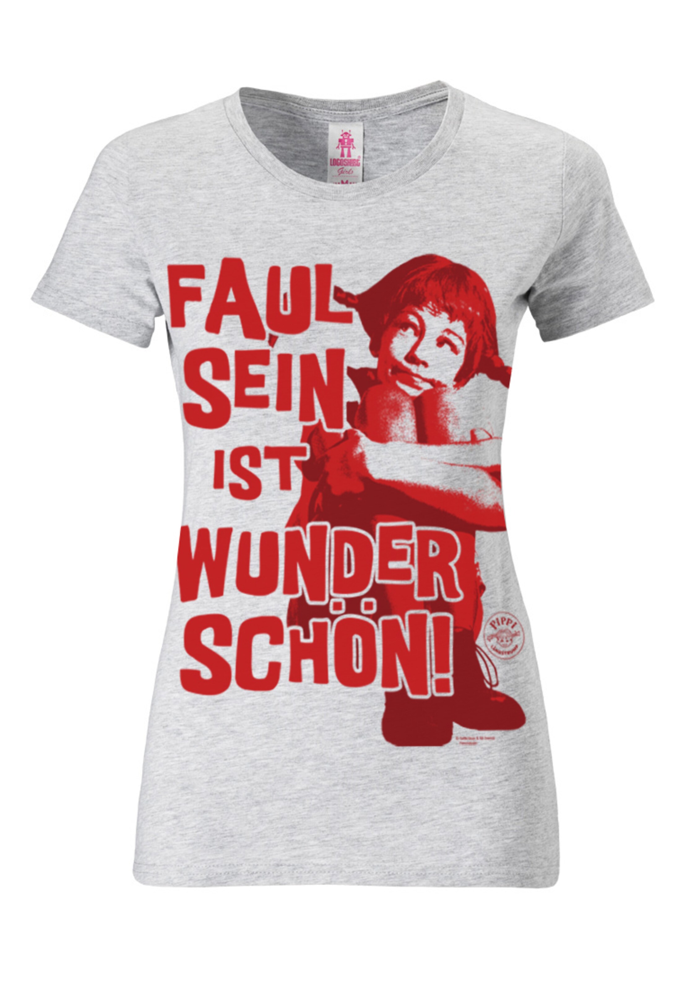 LOGOSHIRT Shirt 'Faul sein ist wunderschön' in Grey: front