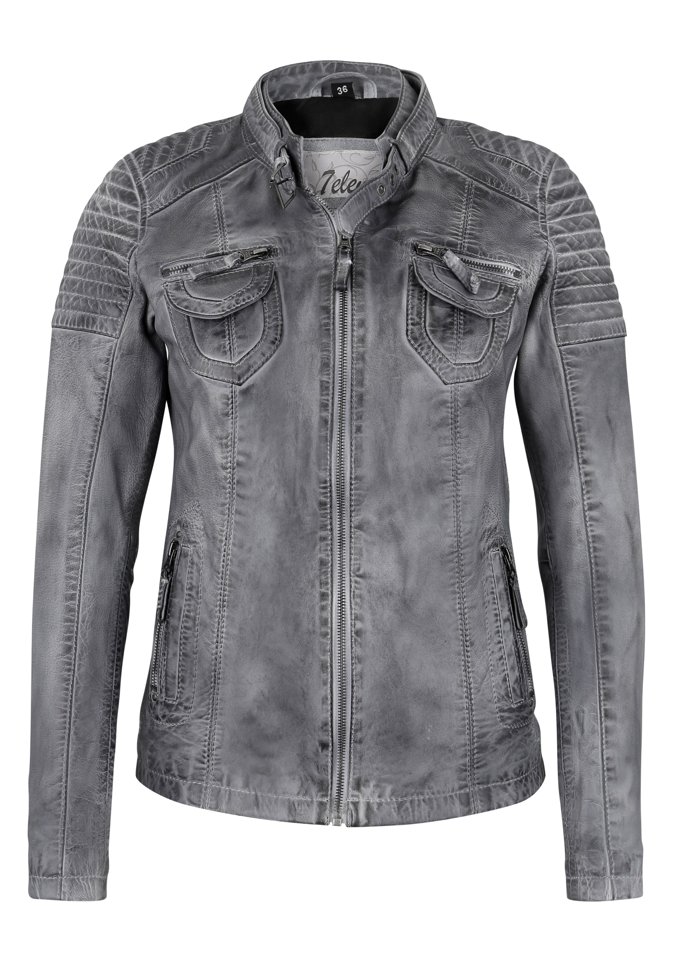 7ELEVEN Lederjacke 'Zwea' in Grau: Vorderseite