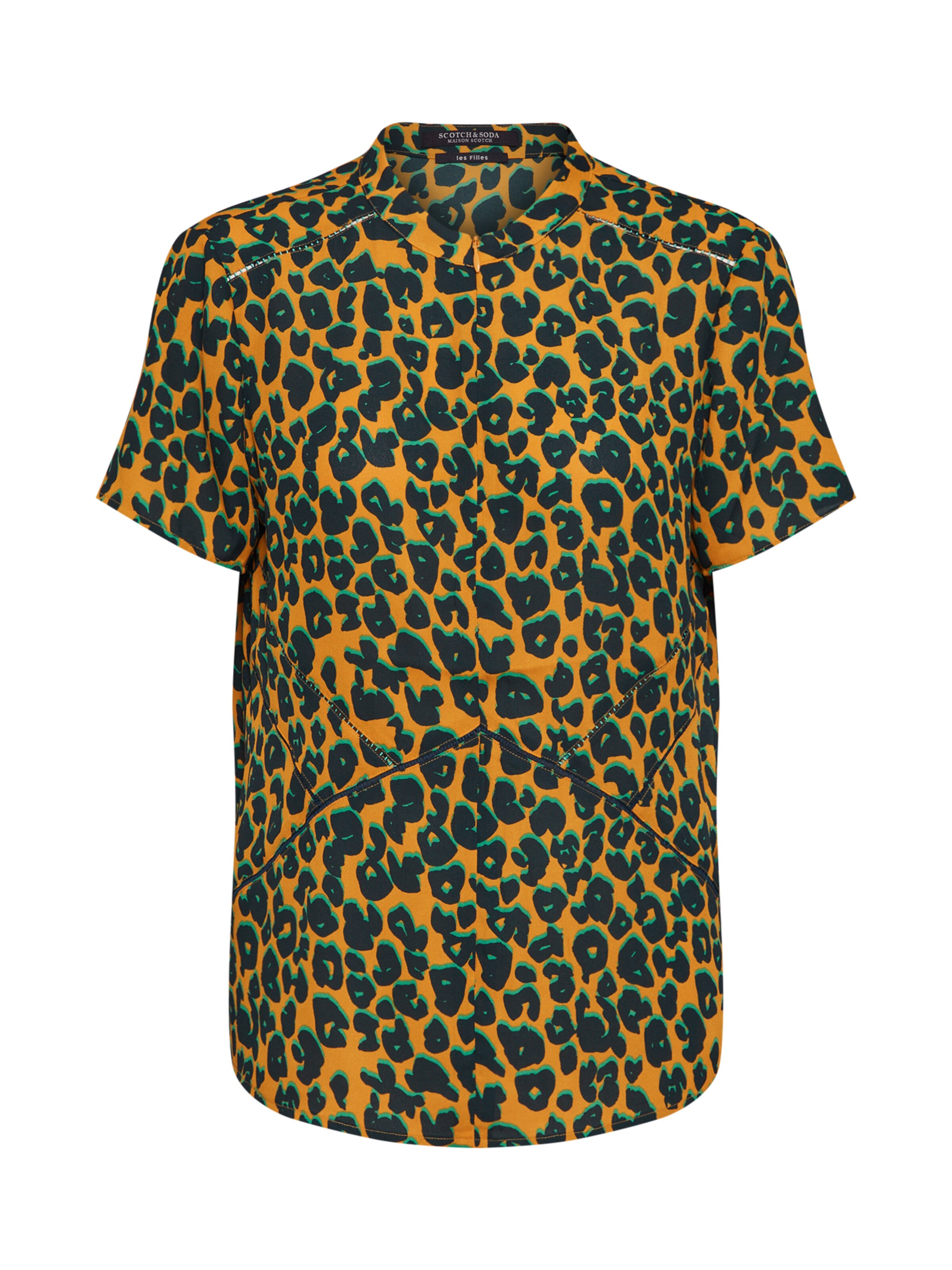 SCOTCH & SODA - Blouse 'Short sleeve printed top with ladder tape details' in de kleur Groen