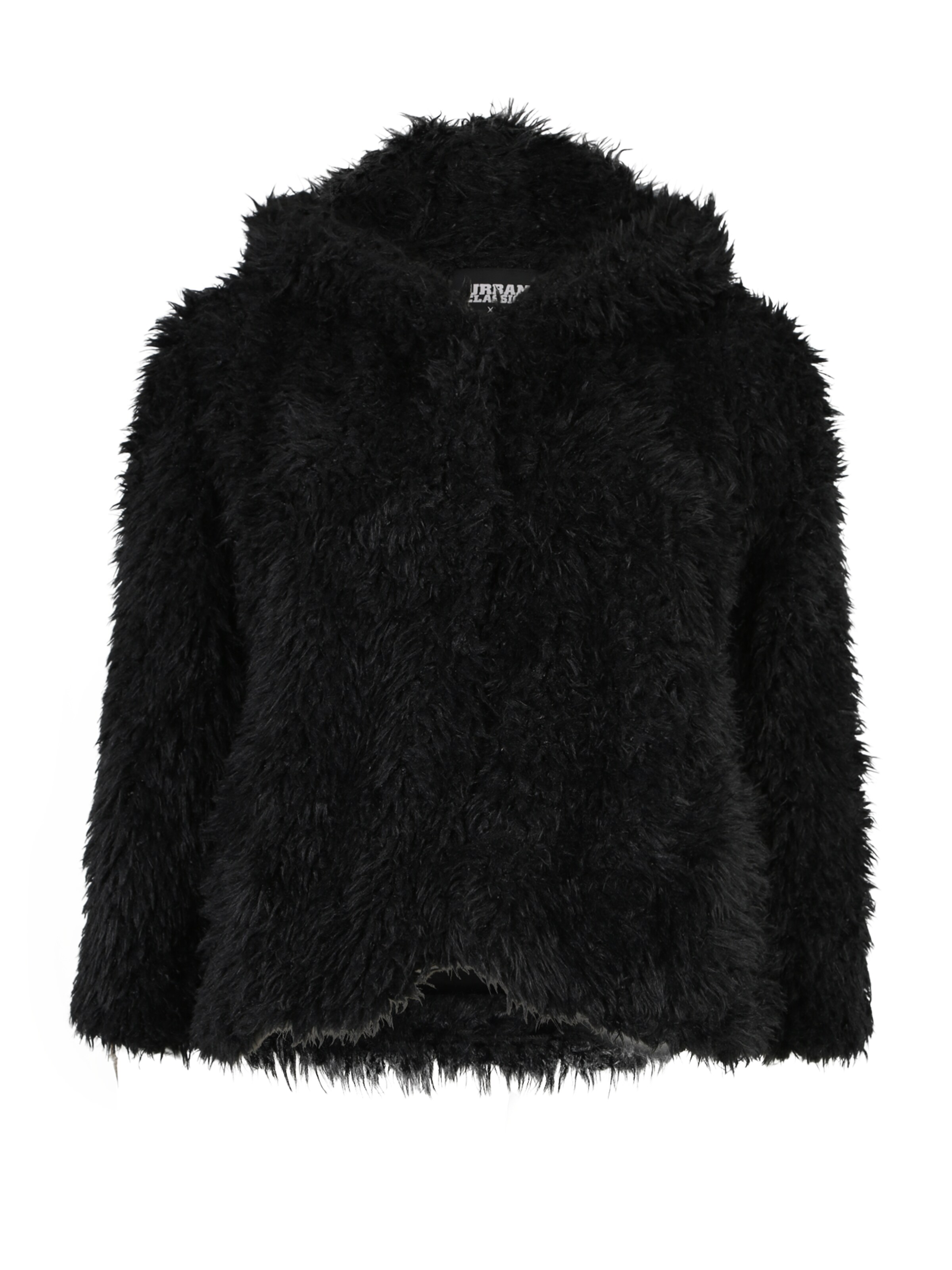 Urban Classics Curvy - Winterjas 'Hooded Teddy Jacket' in de kleur Zwart